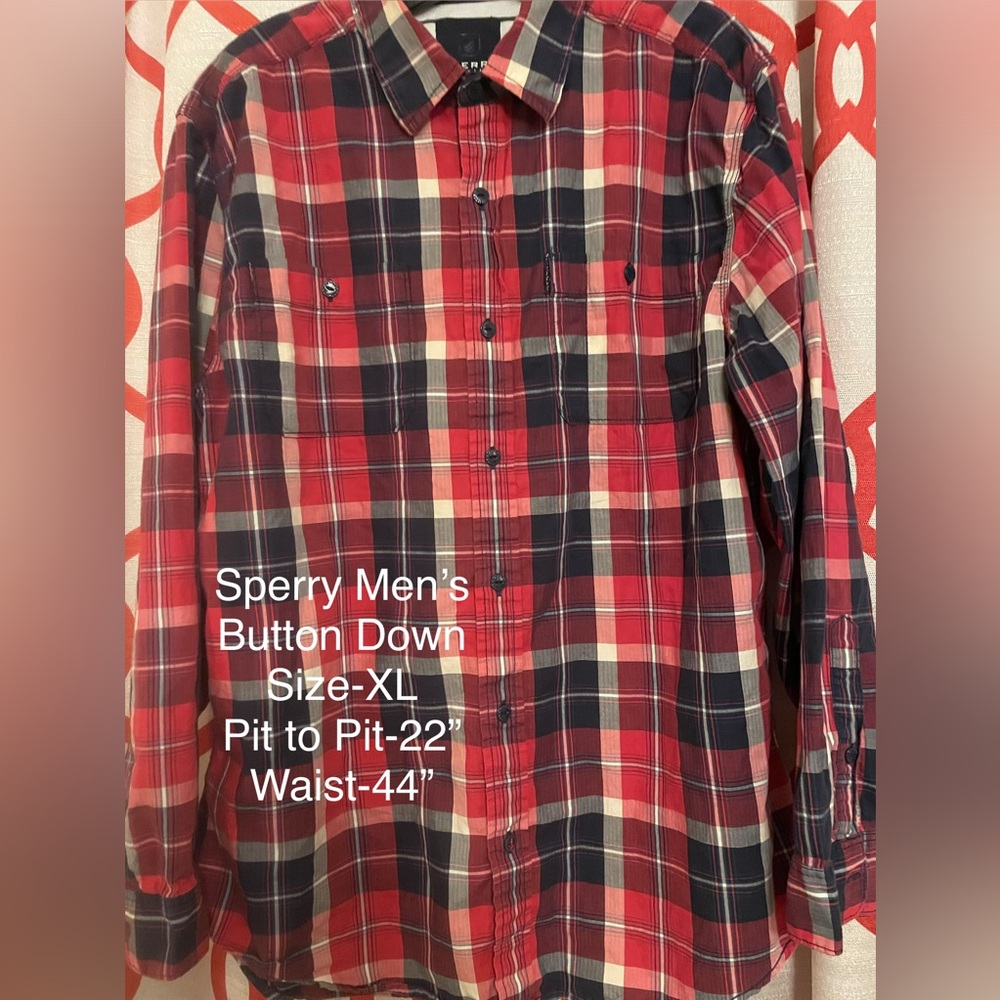 💰Sperry Men's Red Plaid Button Down XL